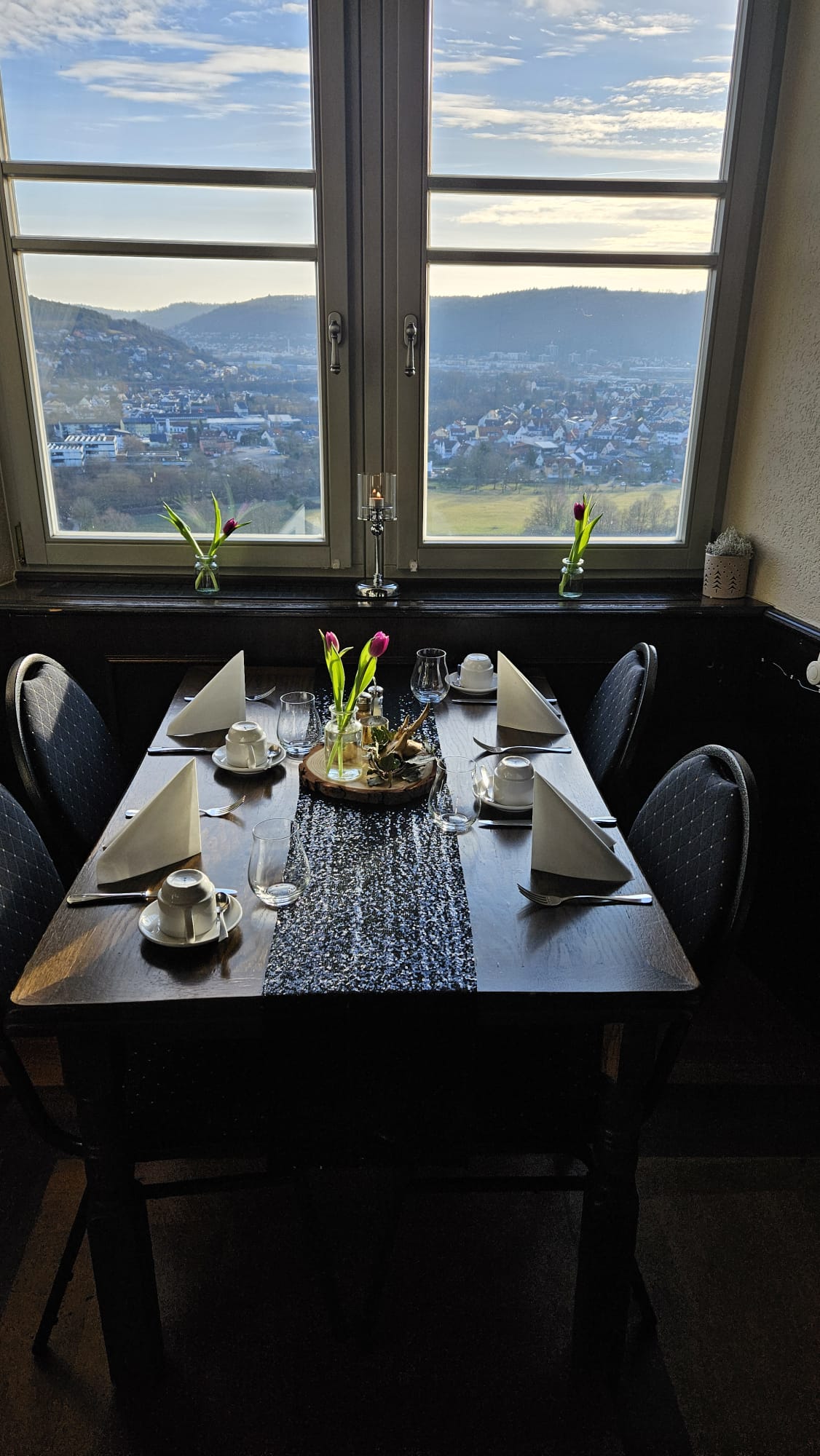 Gedeckter Tisch am Fenster mit Blick ins Neckartal